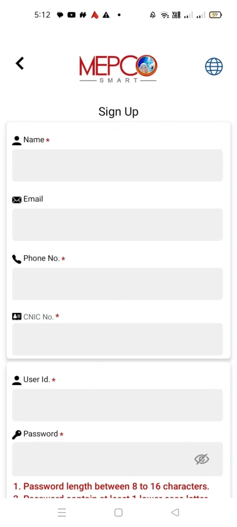 MEPCO Smart App Create Account